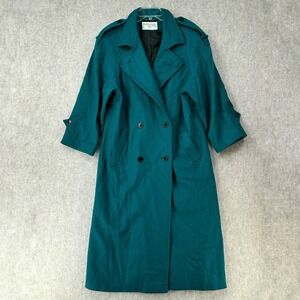 GORGEOUS‎ VTG International Wool Teal Trench Coat Womens 9/10 Double Breasted